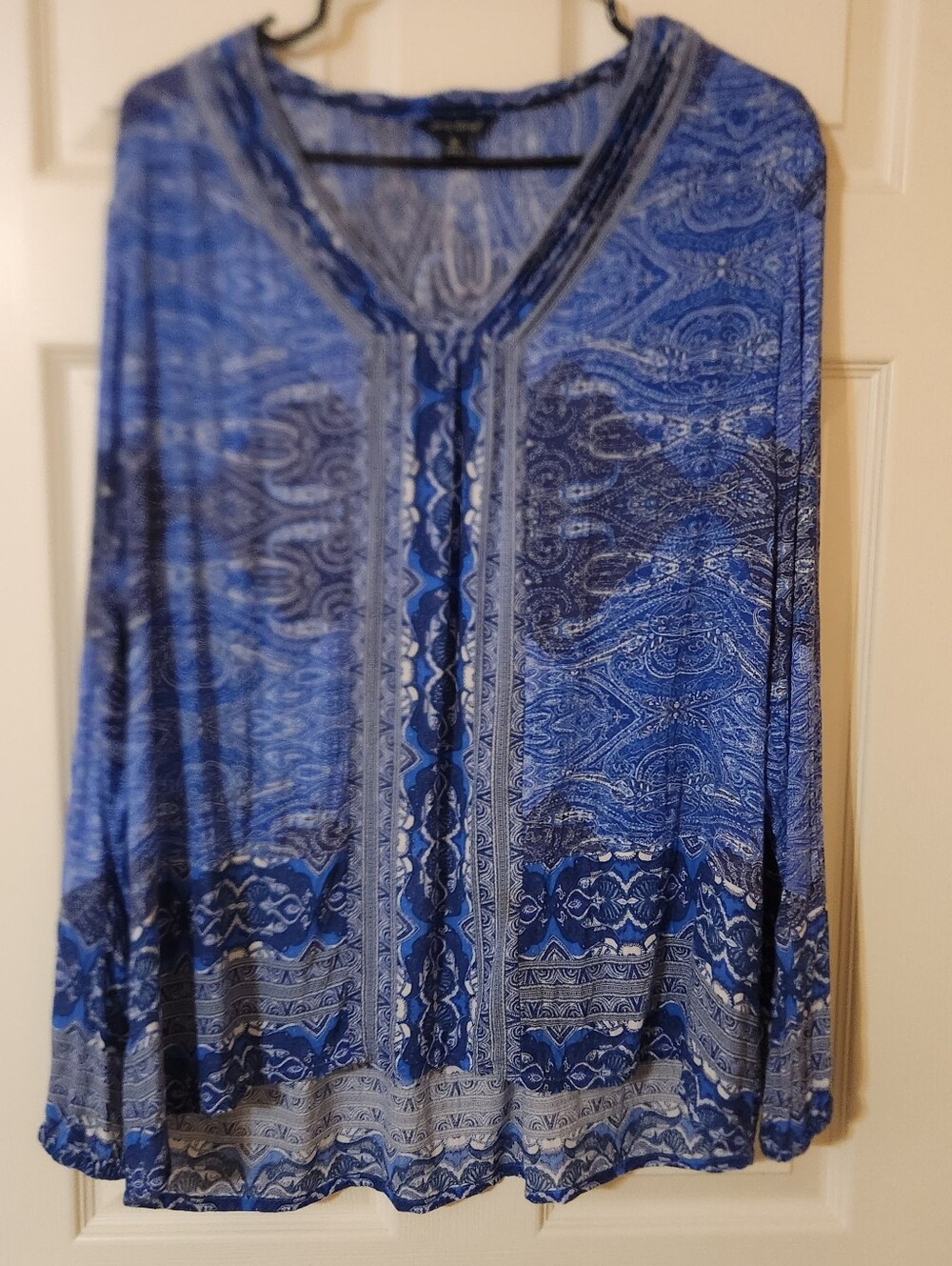 Lucky Brand Women's Size XL Top Blue Navy Paisley Print Boho Cottagecore Gauzy